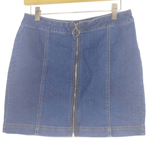 Tinseltown Blue Jean Denim Mini Skirt Zipper Front Jr Sz 11 - Picture 1 of 4